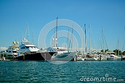 Port Denarau, Fiji, Aug 2019. Luxury private yachts at the Port Denarau Marina. Editorial Stock Photo